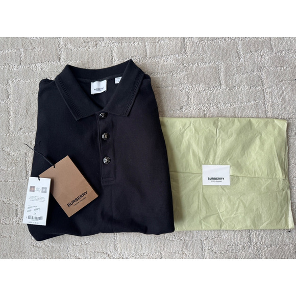 Burberry Embossed Buttons Polo Shirt Short Sleeve Black Cotton Classic - Picture 1 of 11